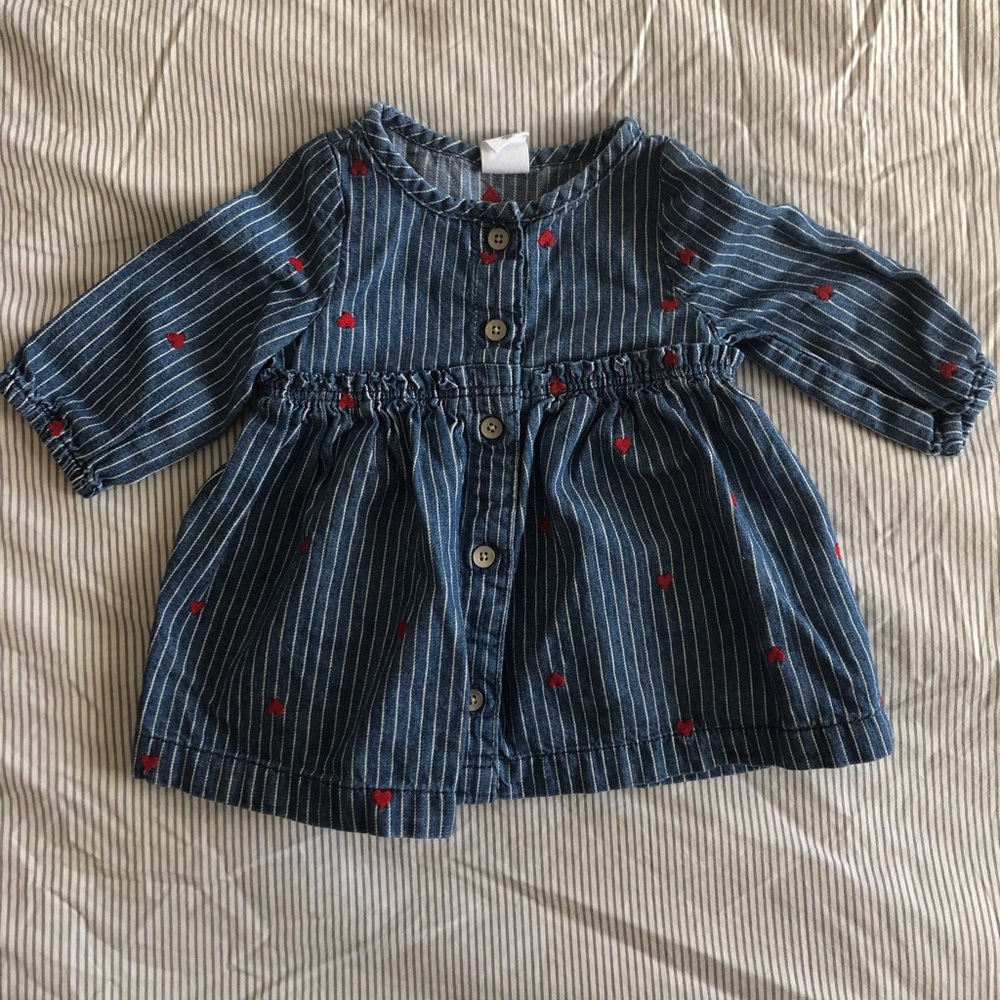 BOGO Baby Gap striped denim dress with red sewn-on thread hearts